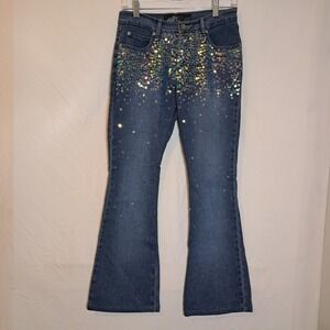 Lazer Jeans Womens 7 28x29 Blue Sequin Embellished Blue Denim Dark Wash Stretch